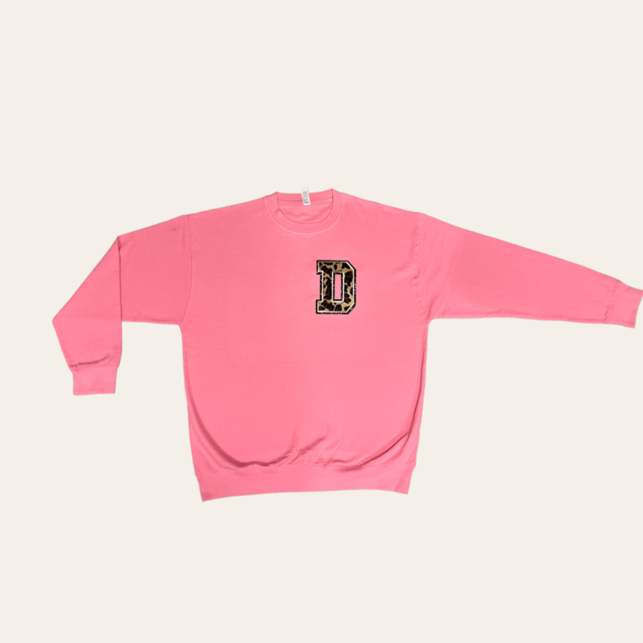 Pink "Leopard Ivy League D" Crewneck Sweater